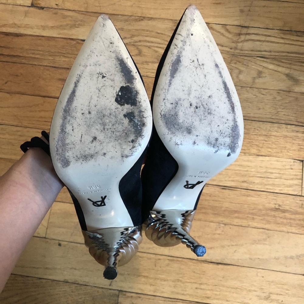 Paul Andrew Black Suede Pumps with Sculptural Silver Heel - Picture 4 of 6